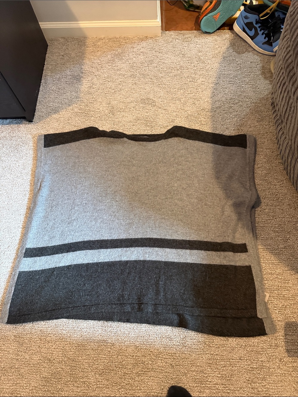 Vince Camuto Gray & Charcoal Stripe Poncho Sweater